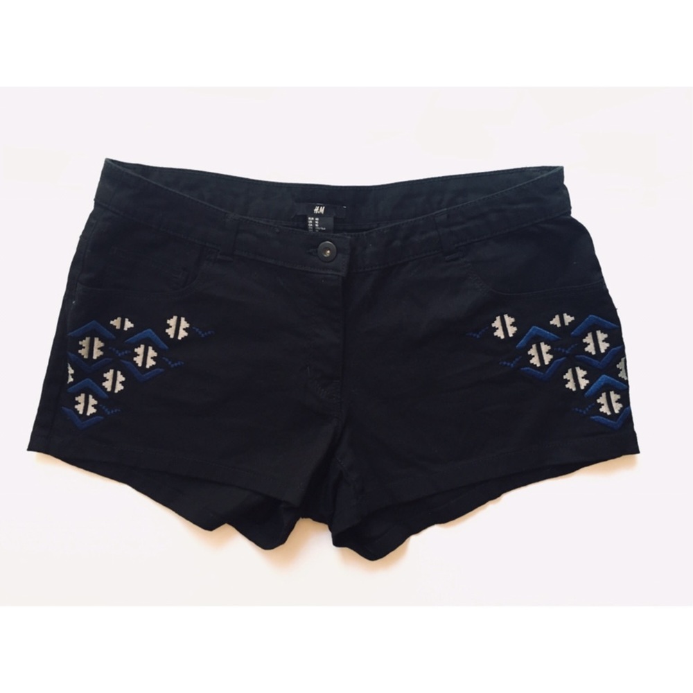 H&M Black Aztec Embroidered Shorts